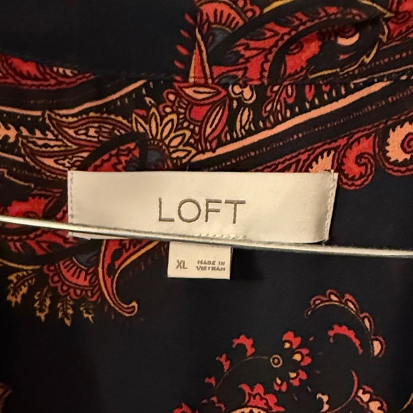 LOFT Long Sleeve Dress in Navy and Red Paisley - Picture 2 of 2